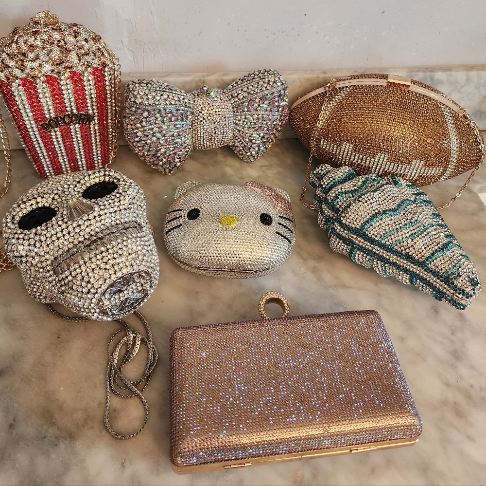 Lot Of 7 Crystal Embellished Silver Clutch